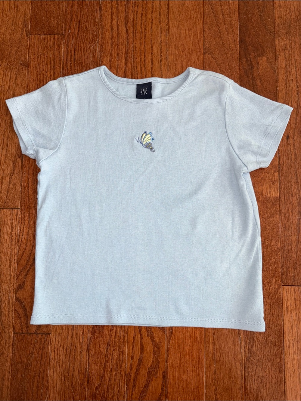 Vintage Y2K GAP Light Blue Tee with Small Butterfly Embroidery